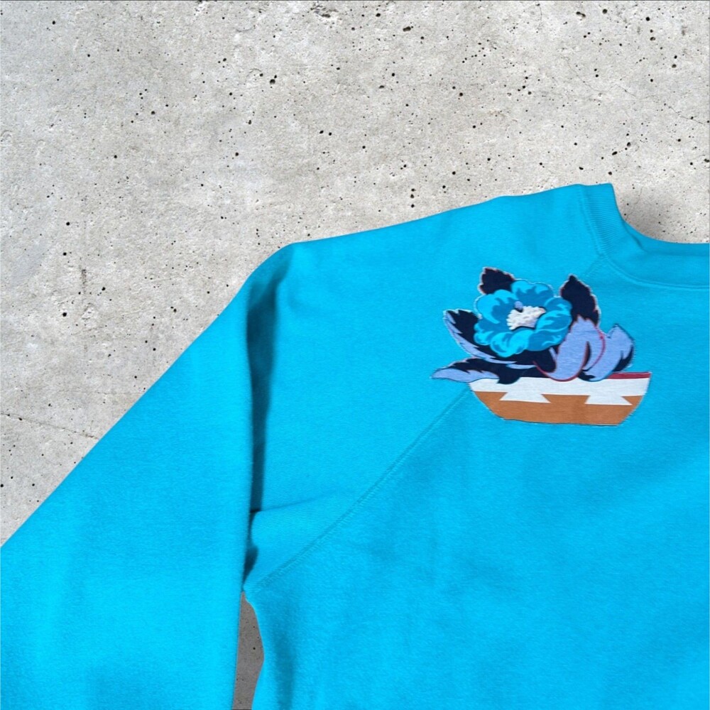 Vtg 90s Tultex Maximum Sweats Southwest Pottery Puff Print XL USA Turquoise - Picture 5 of 9